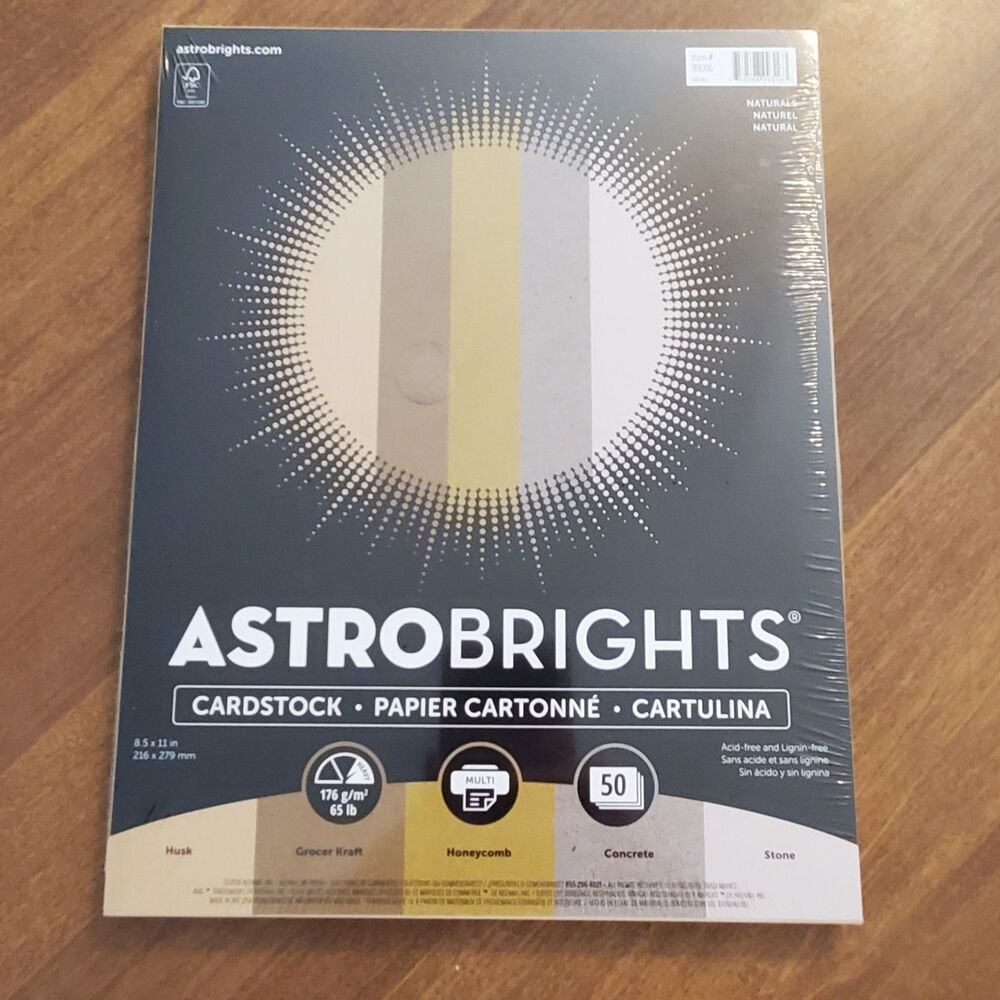 Astrobrights Cardstock, 8.5" x 11", 65 lb/176 Gsm, Natural Assortment, 50 Sheets